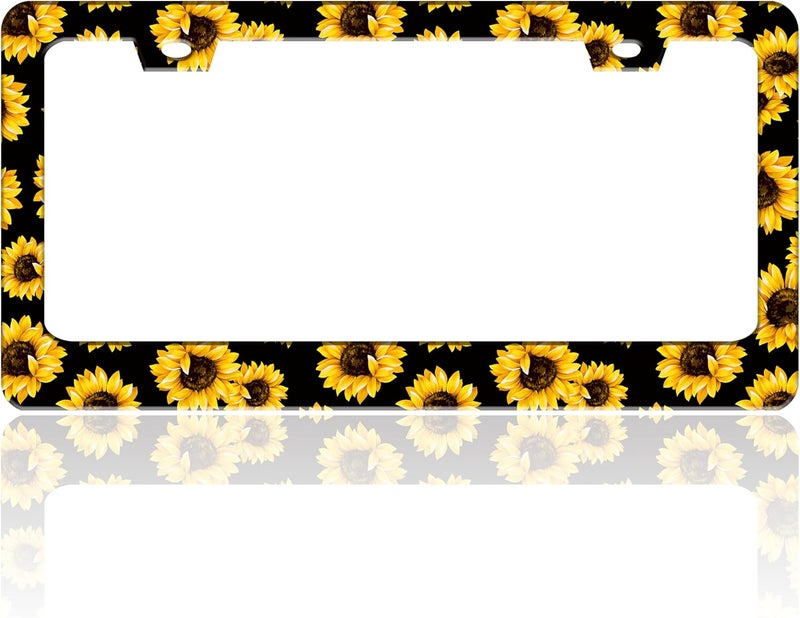 TINALUIN Sunflowers License Plate Frame Yellow Flowers Stainless Steel License Plate Holder for Front or Rear Car Tags Funny for Car Decoration Accessories with Screws 6.3 X 12.2 in for Women Men - Image 1
